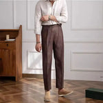 High-waist straight-leg linen trousers