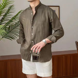 Capri linen stand-collar shirt