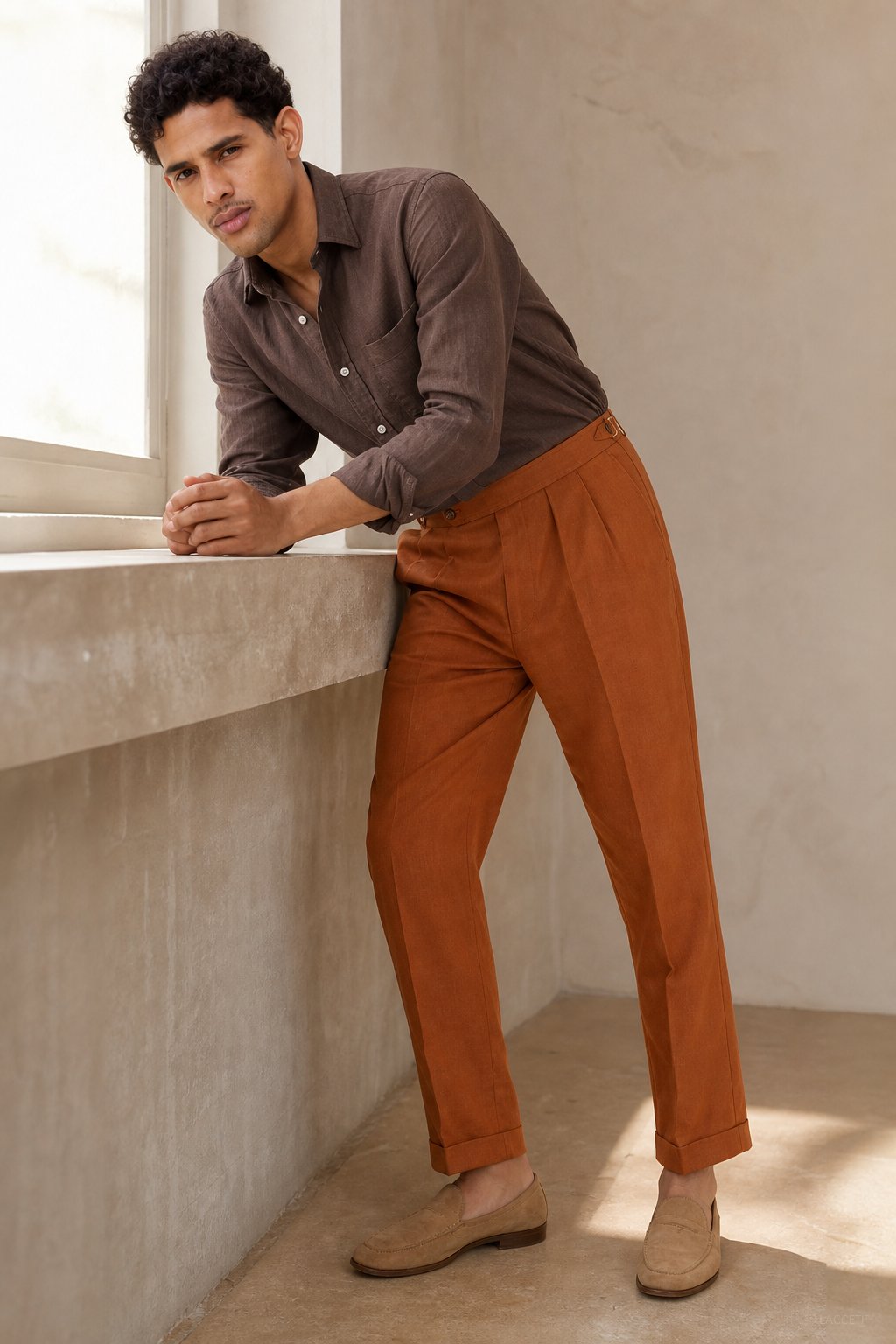 Napoli Linen Trousers — Orange, studio product shot