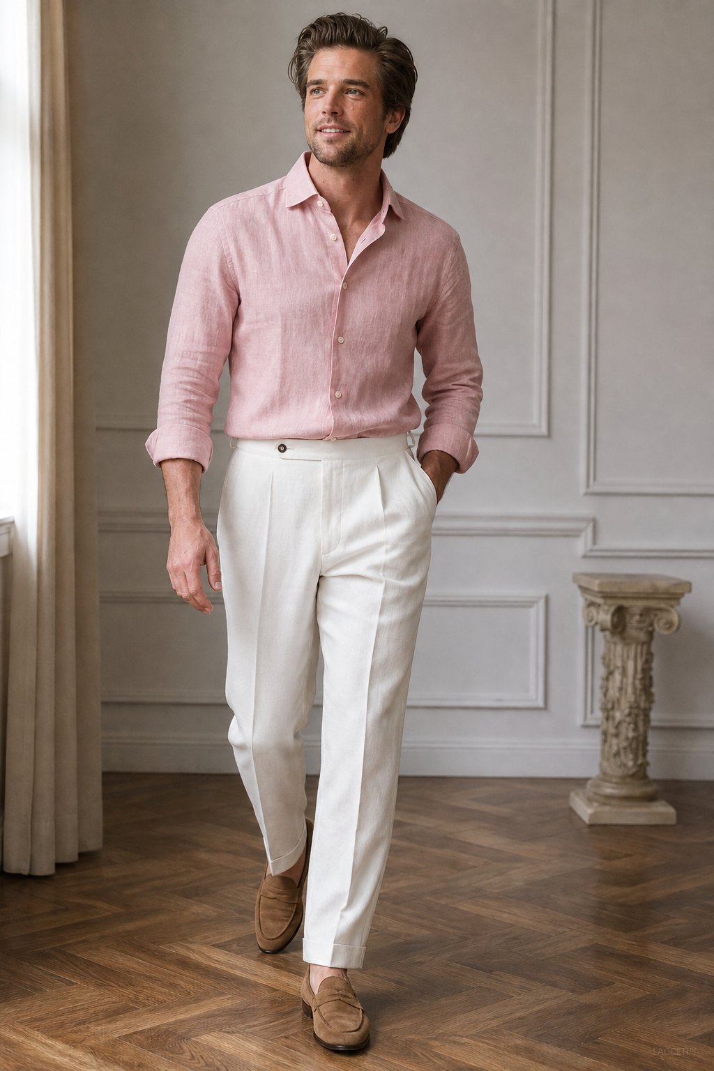 Napoli Linen Trousers — White, studio product shot