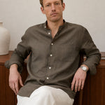 Capri Breeze Linen Shirt — Green Long Sleeves, studio product shot