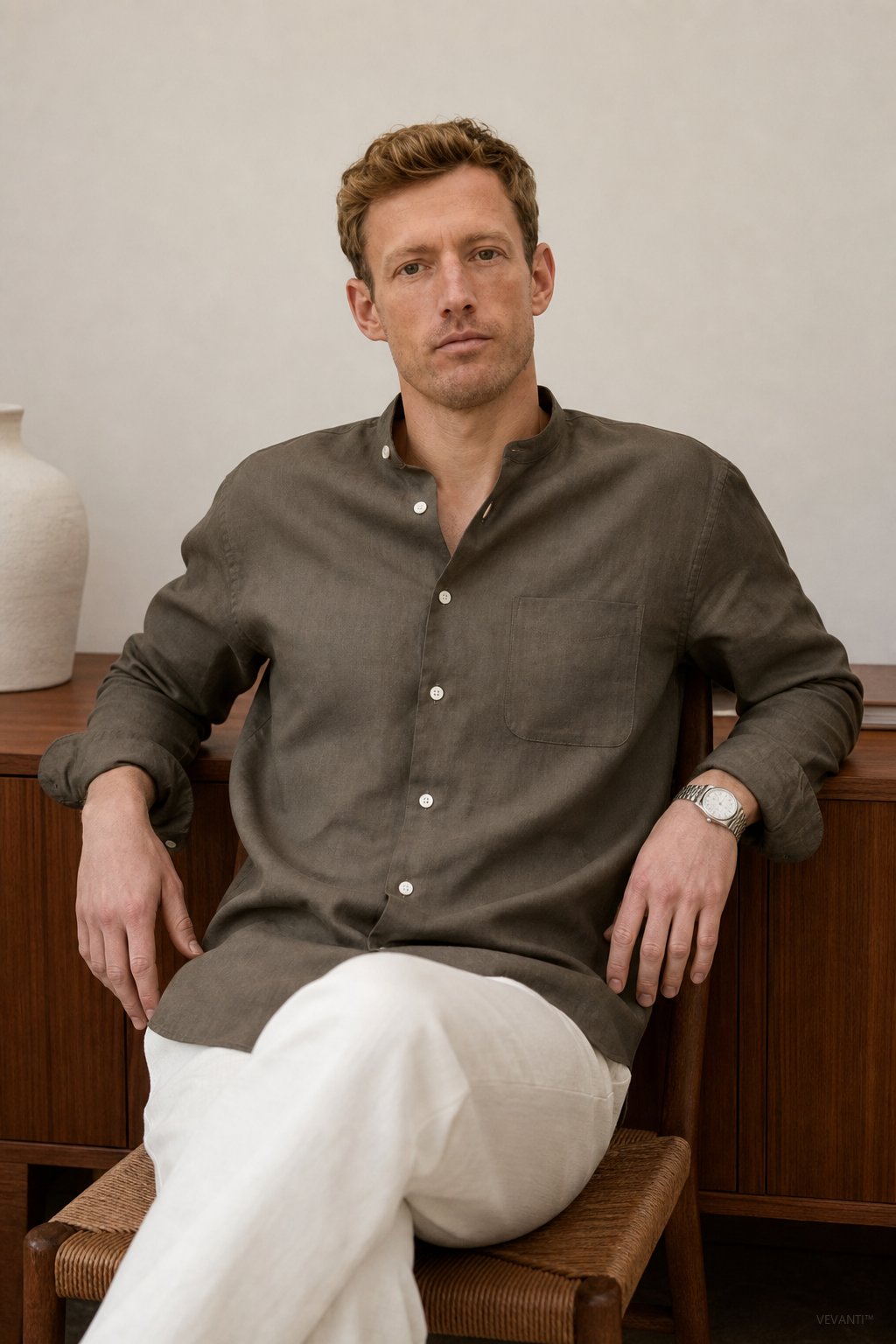 Capri Breeze Linen Shirt — Green Long Sleeves, studio product shot