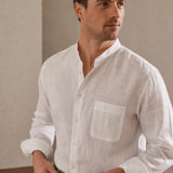 Capri Breeze Linen Shirt — White Long Sleeves, studio product shot