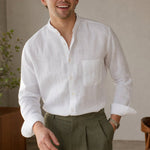 Capri Breeze Linen Shirt — White Long Sleeves, studio product shot