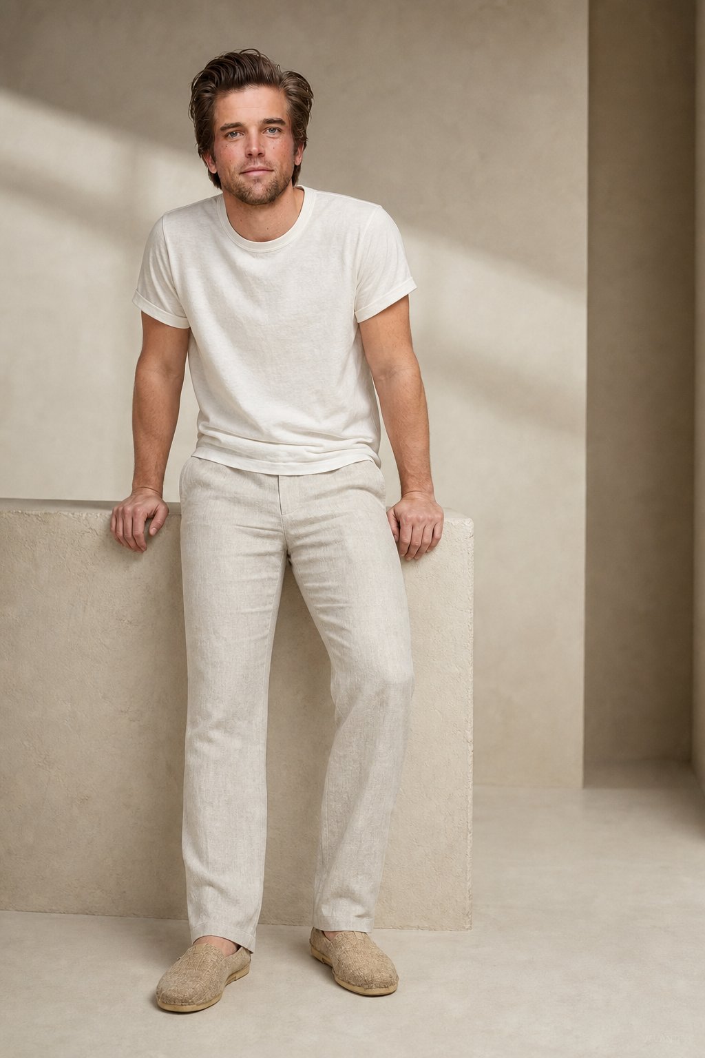 Linen Old Money Trousers — Beige, banana_republic product shot