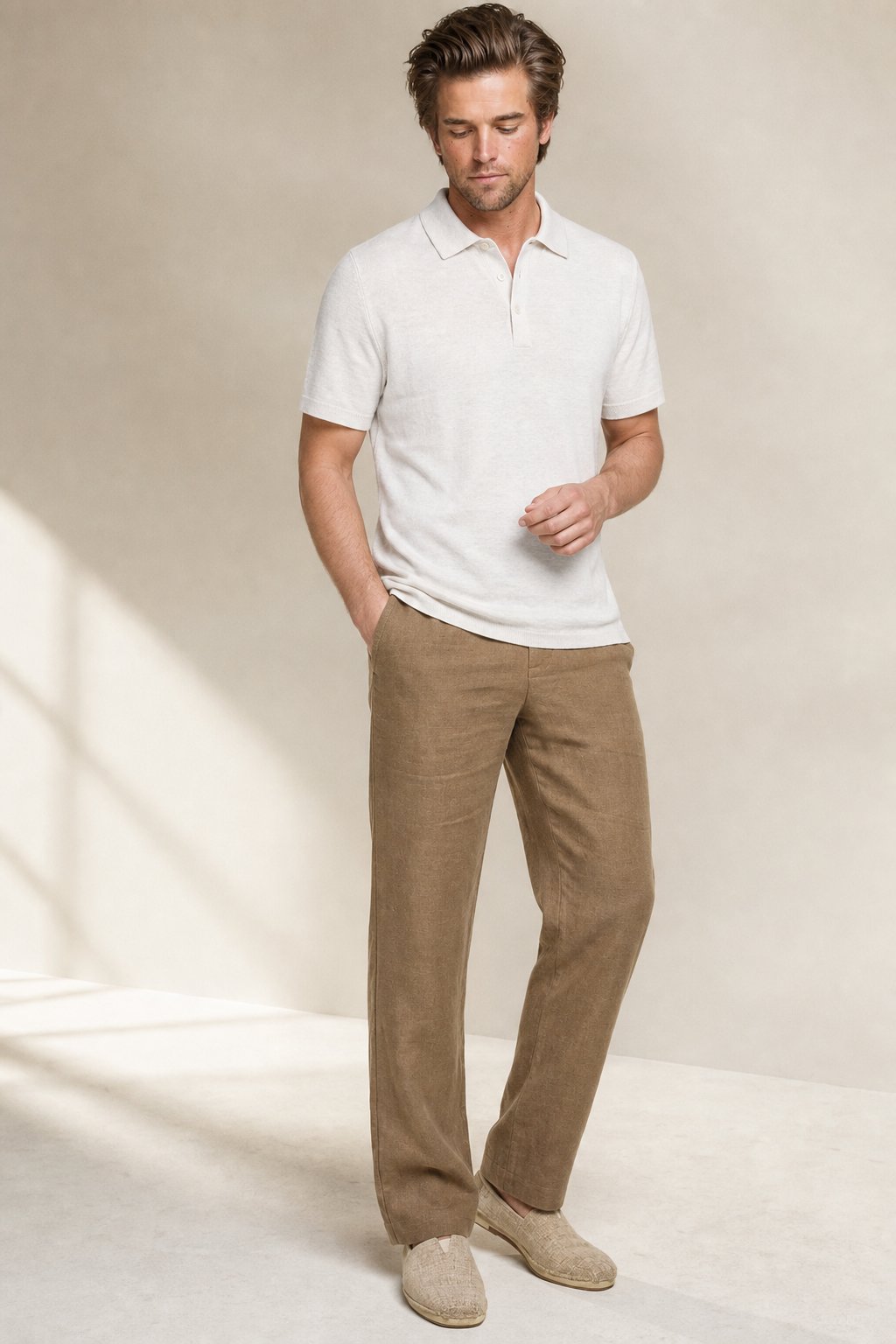 Linen Old Money Trousers — Khaki, banana_republic product shot