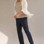 Linen Old Money Trousers — Navy, banana_republic product shot