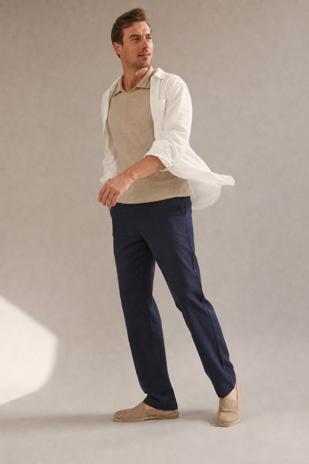Linen Old Money Trousers — Navy, banana_republic product shot