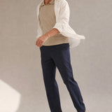 Linen Old Money Trousers — Navy, banana_republic product shot