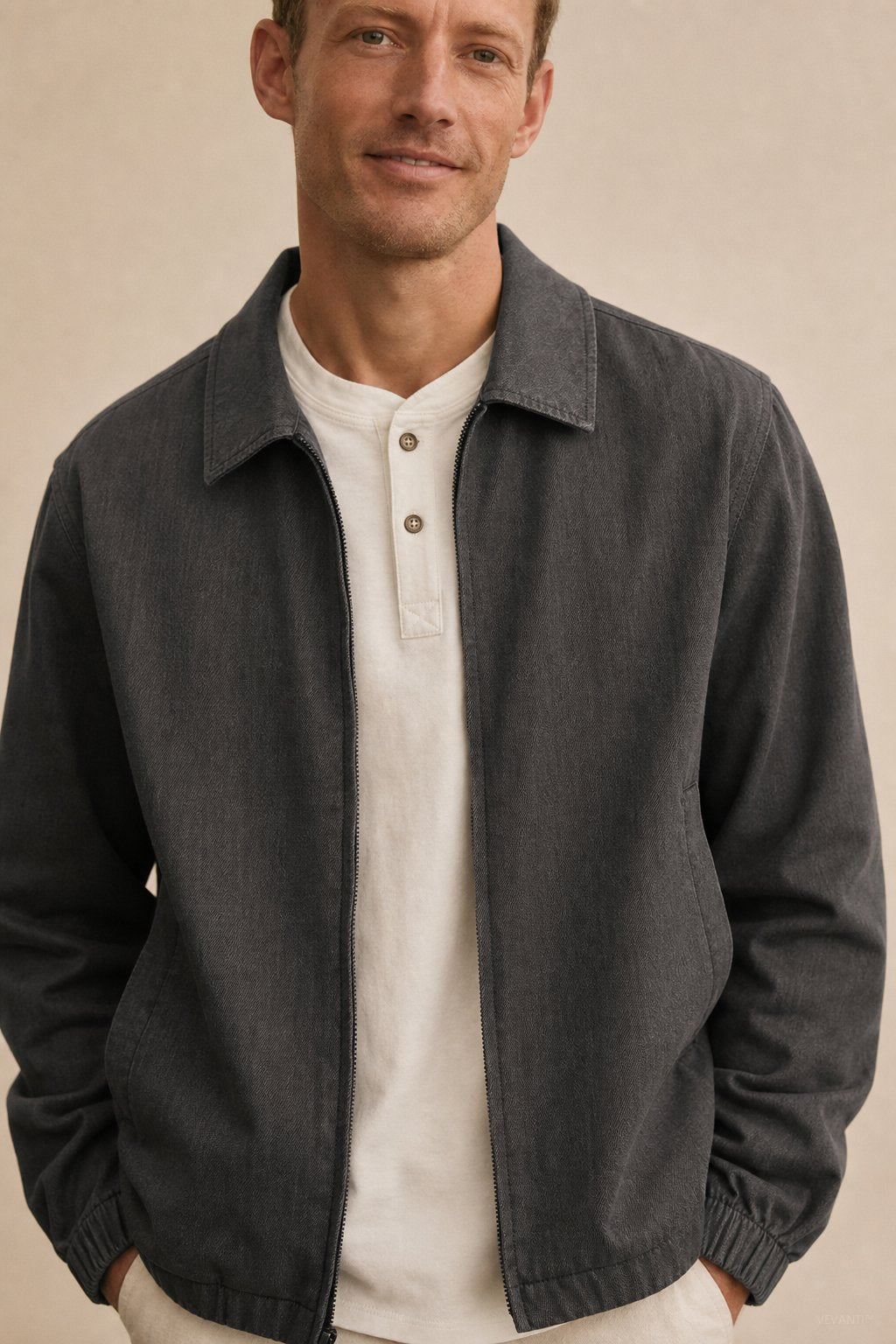 London Zip-Up Jacket — Gray, studio product shot