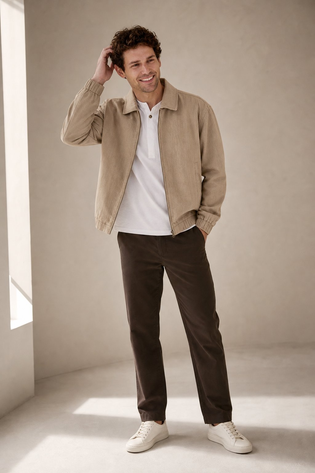 London Zip-Up Jacket — Khaki, studio product shot