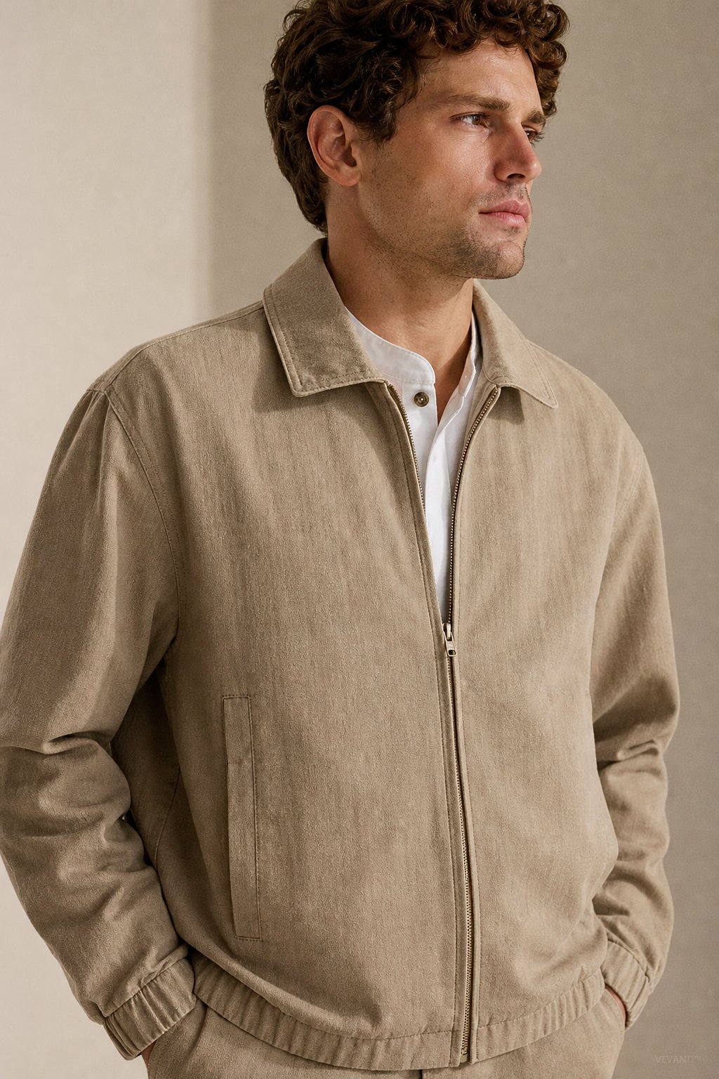 London Zip-Up Jacket — Khaki, studio product shot