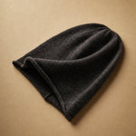 Oslo Cashmere Knit Beanie — Dark Grey, studio product shot
