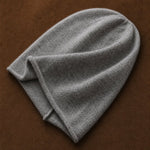 Oslo Cashmere Knit Beanie — Light Grey, studio product shot