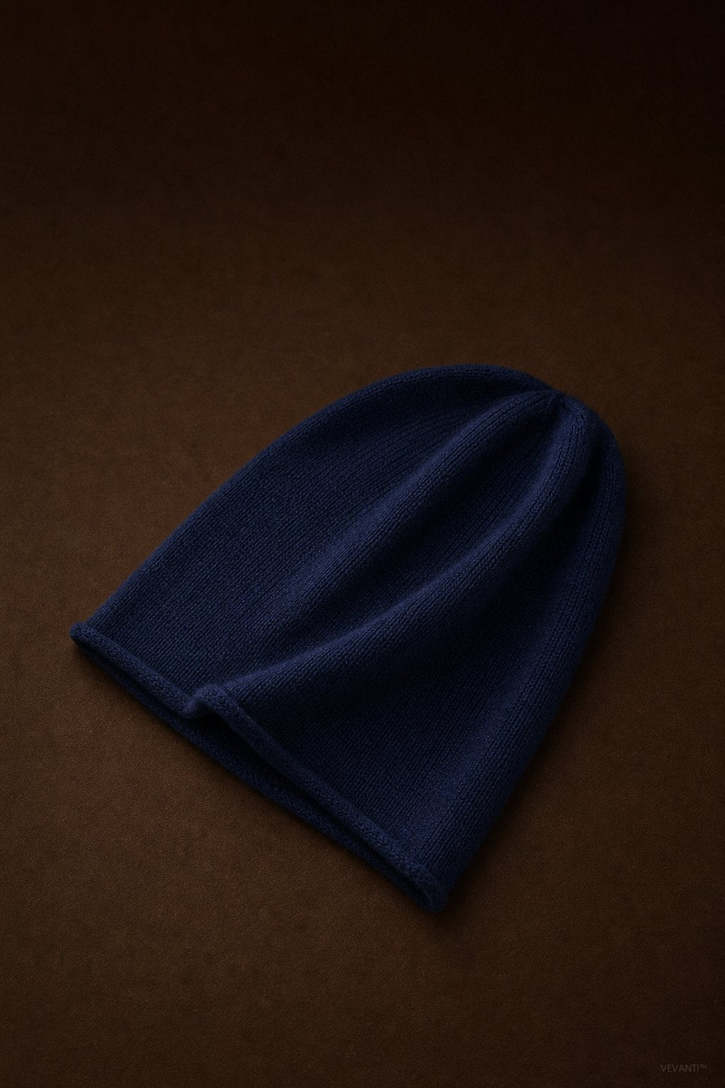 Oslo Cashmere Knit Beanie — Navy Blue, studio product shot