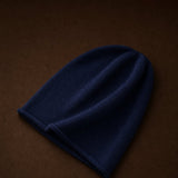 Oslo Cashmere Knit Beanie — Navy Blue, studio product shot