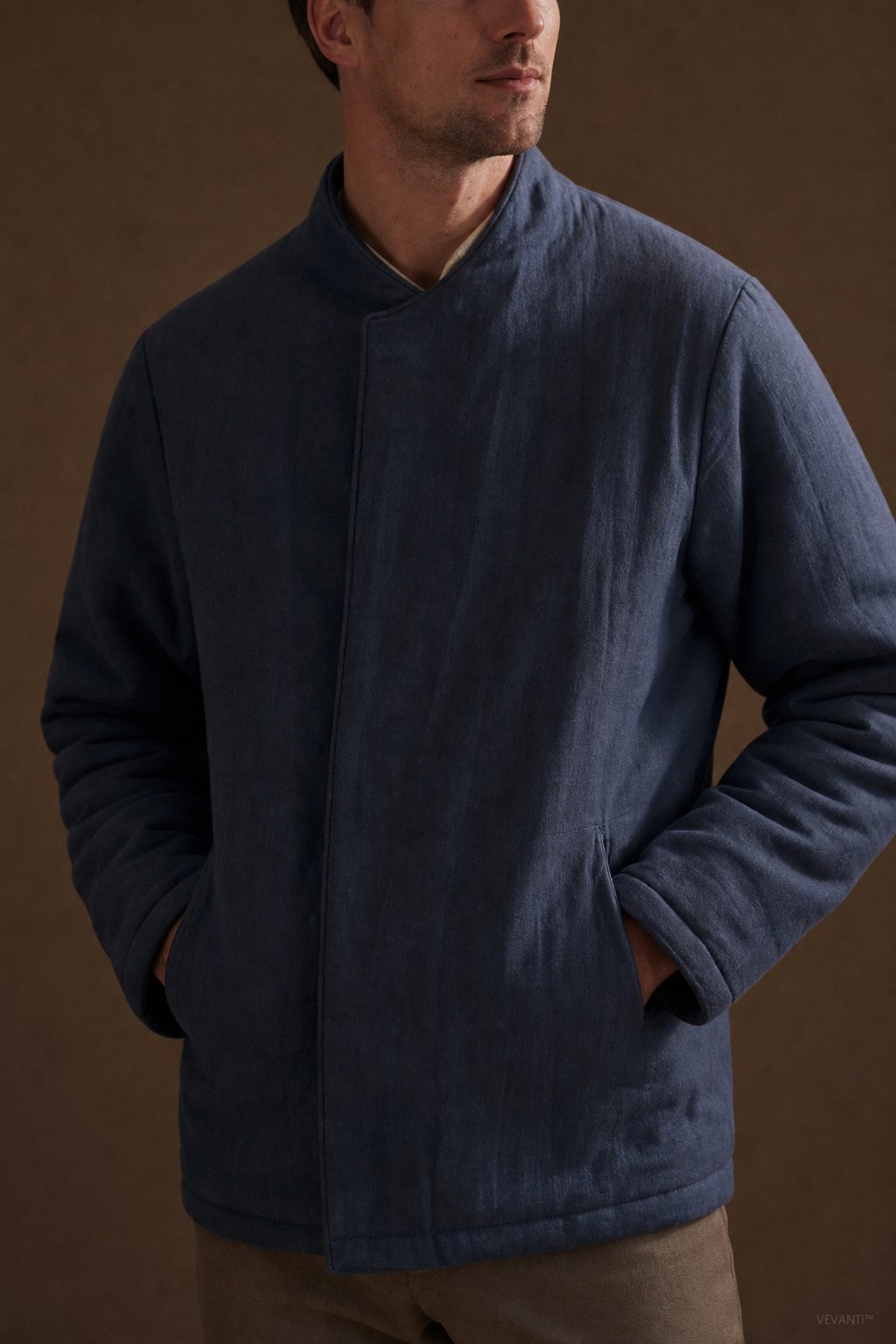 Sakura Padded Overcoat — Navy, br_espresso product shot