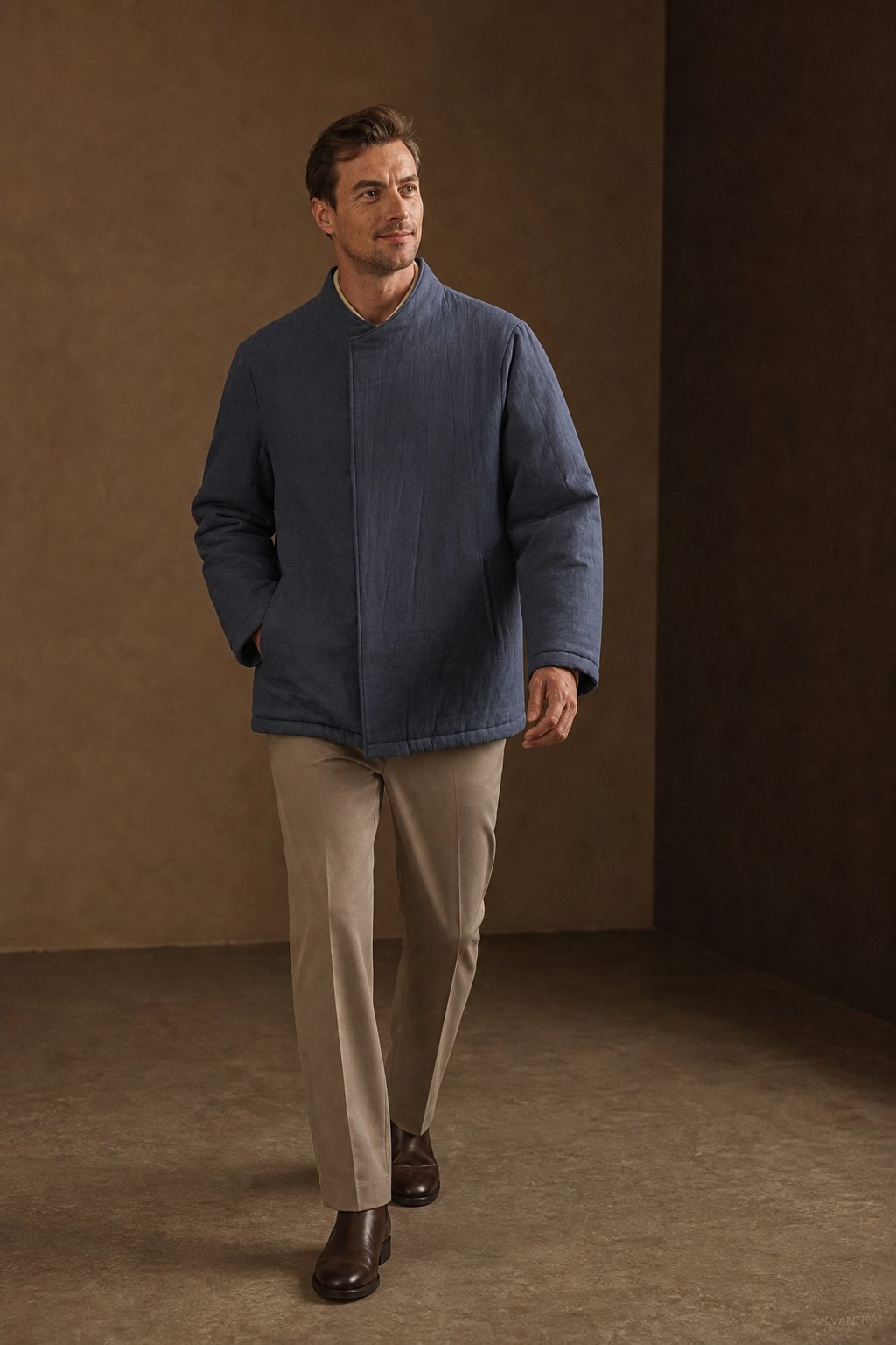 Sakura Padded Overcoat — Navy, br_espresso product shot