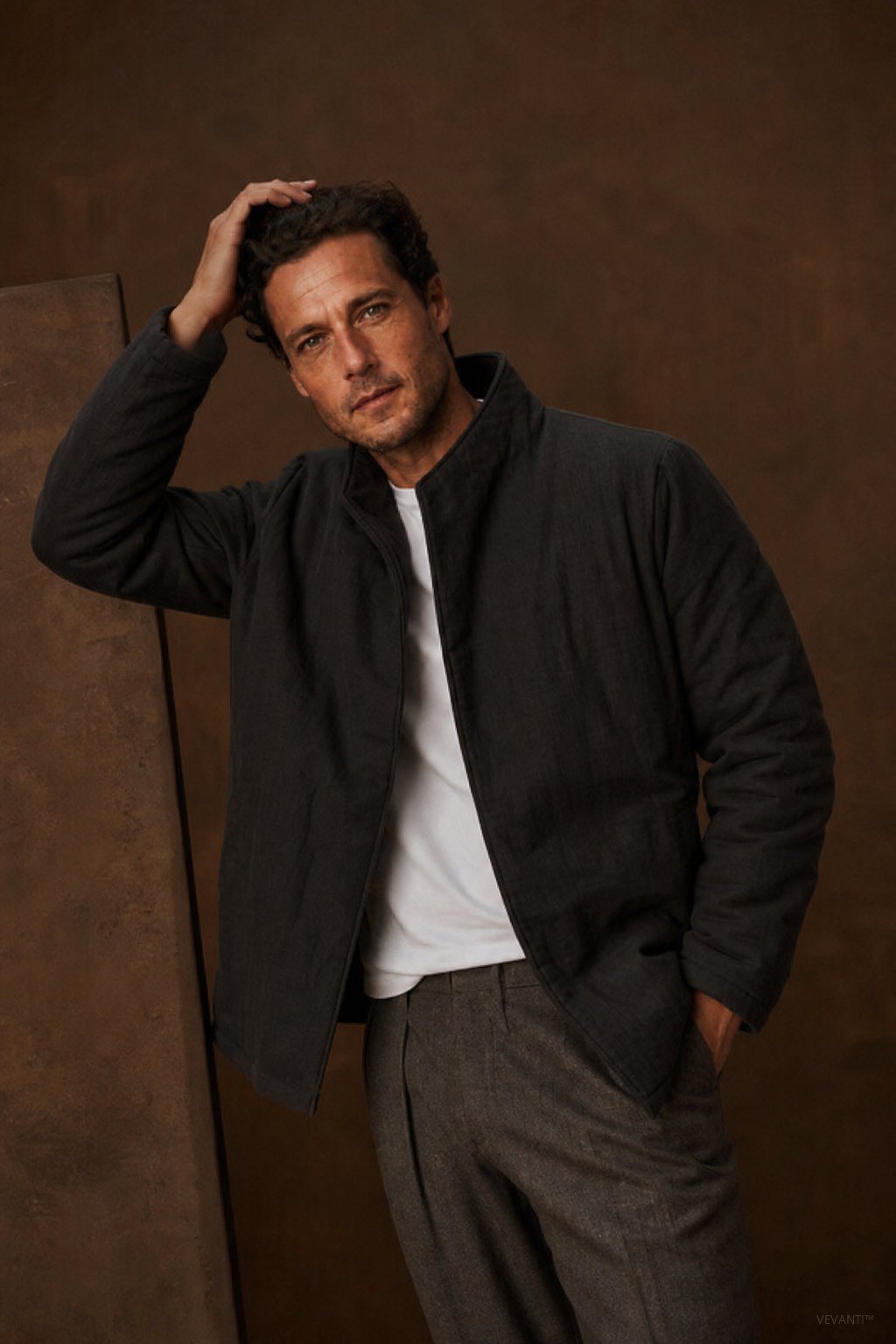 Sakura Padded Overcoat — Black, br_espresso product shot