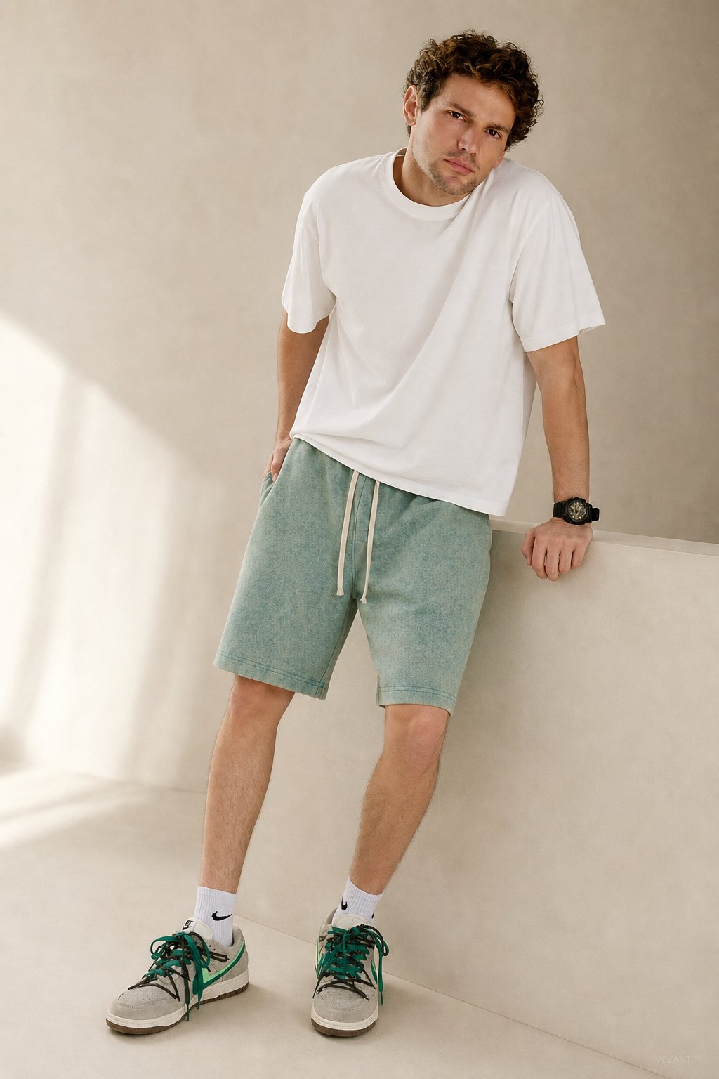 Sakura Summer Shorts — Grass, studio product shot