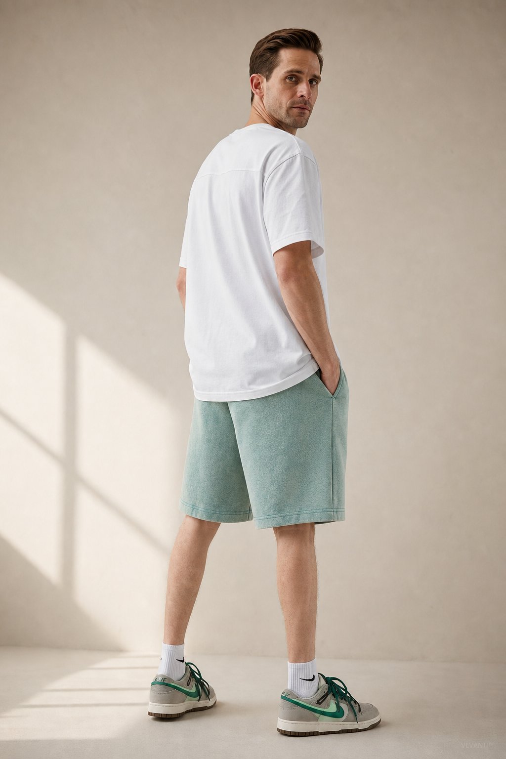 Sakura Summer Shorts — Grass, studio product shot
