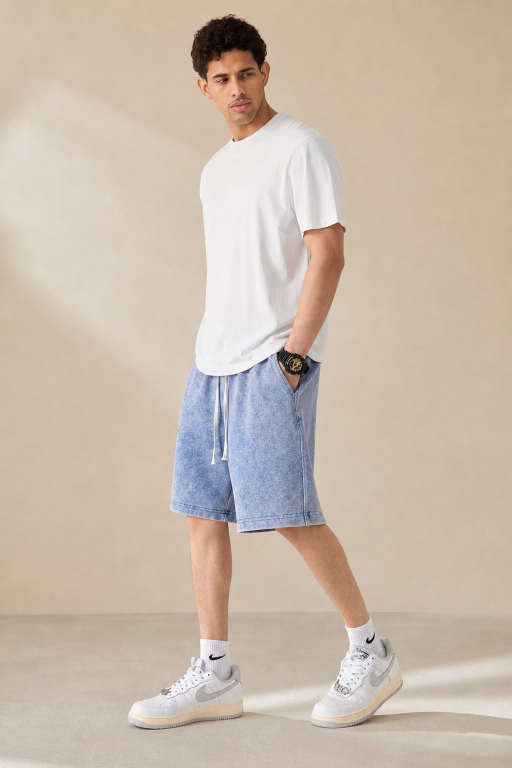 Sakura Summer Shorts — Sky, studio product shot