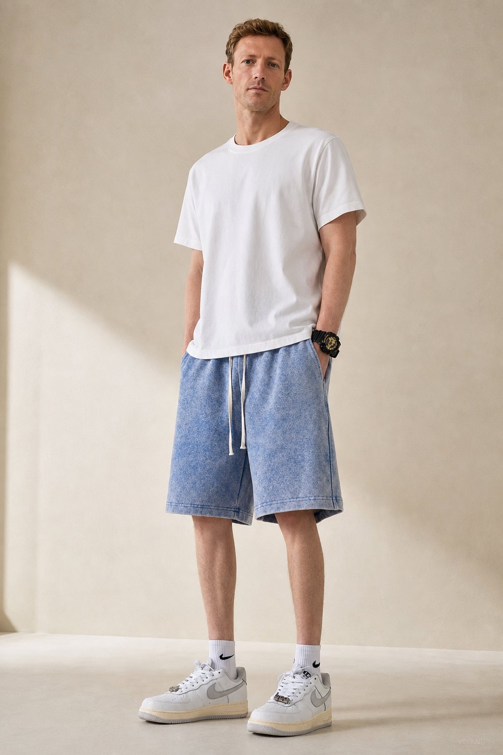 Sakura Summer Shorts — Sky, studio product shot