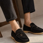 Shaffer Cow Suede Loafers — Black, banana_republic product shot