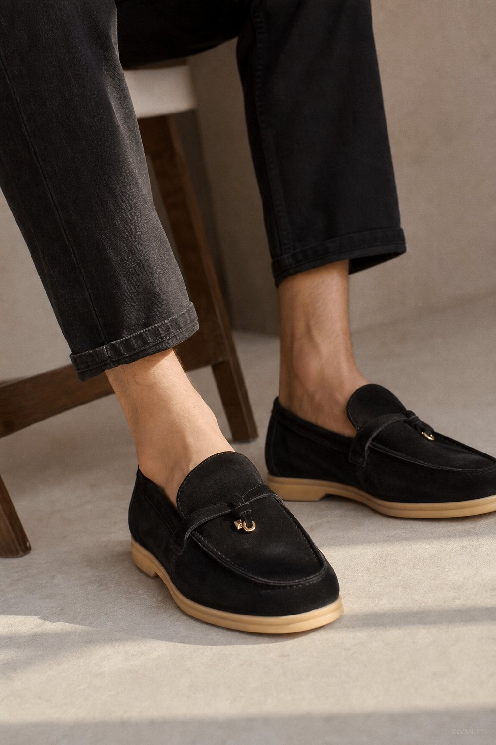 Shaffer Cow Suede Loafers — Black, banana_republic product shot