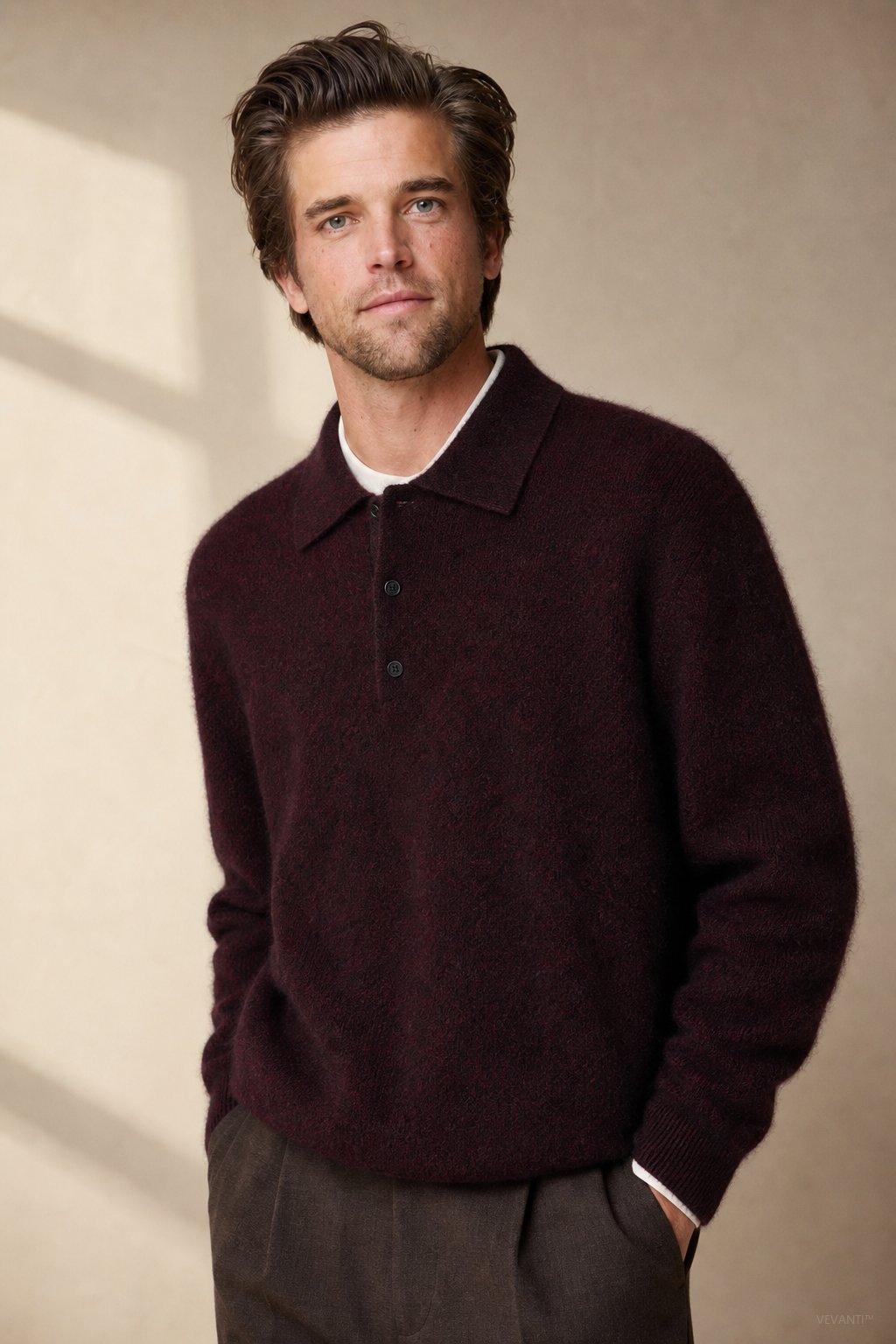 Sorrento Wool Polo Sweater — Burgundy, banana_republic product shot