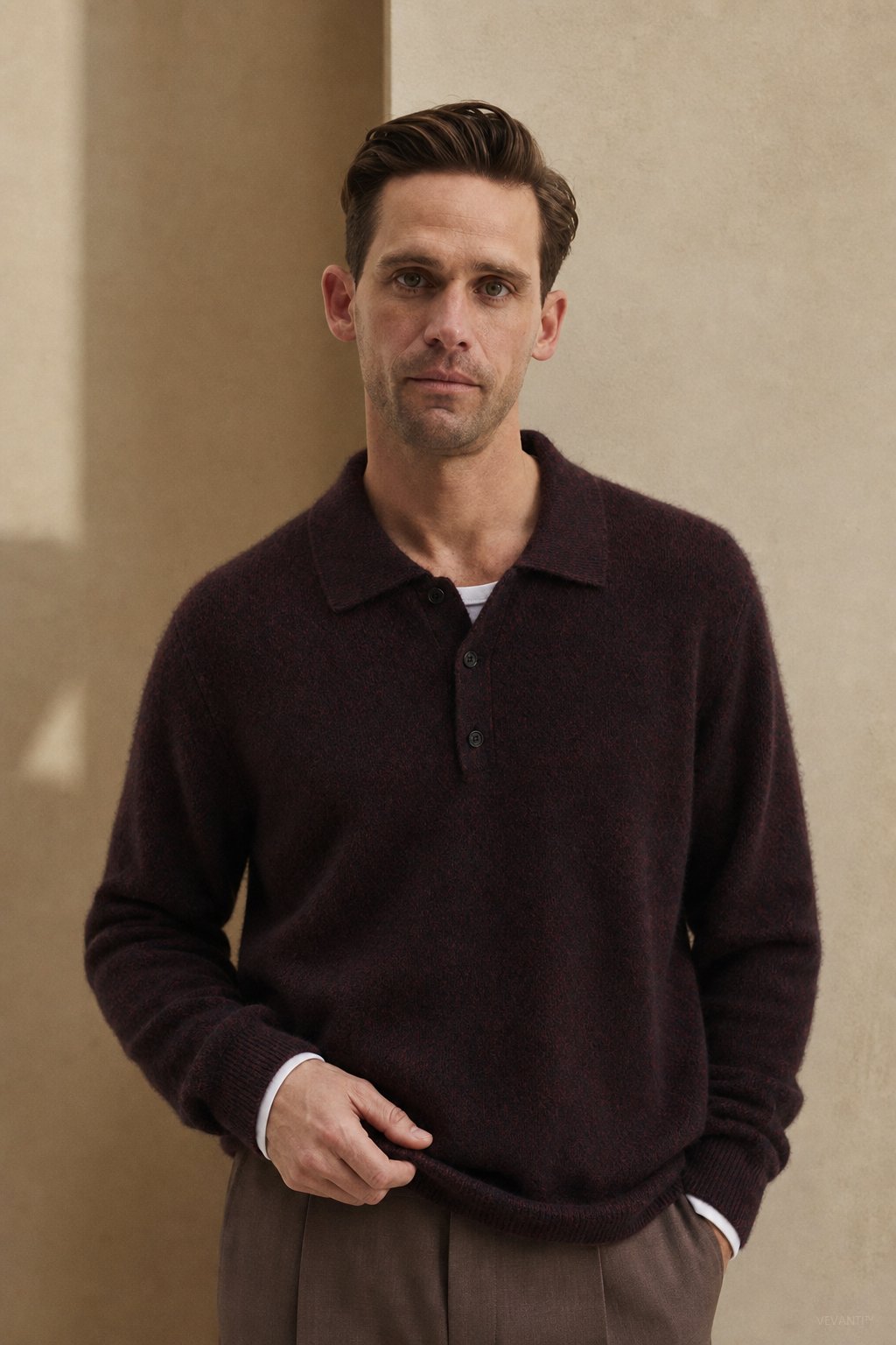 Sorrento Wool Polo Sweater — Burgundy, banana_republic product shot