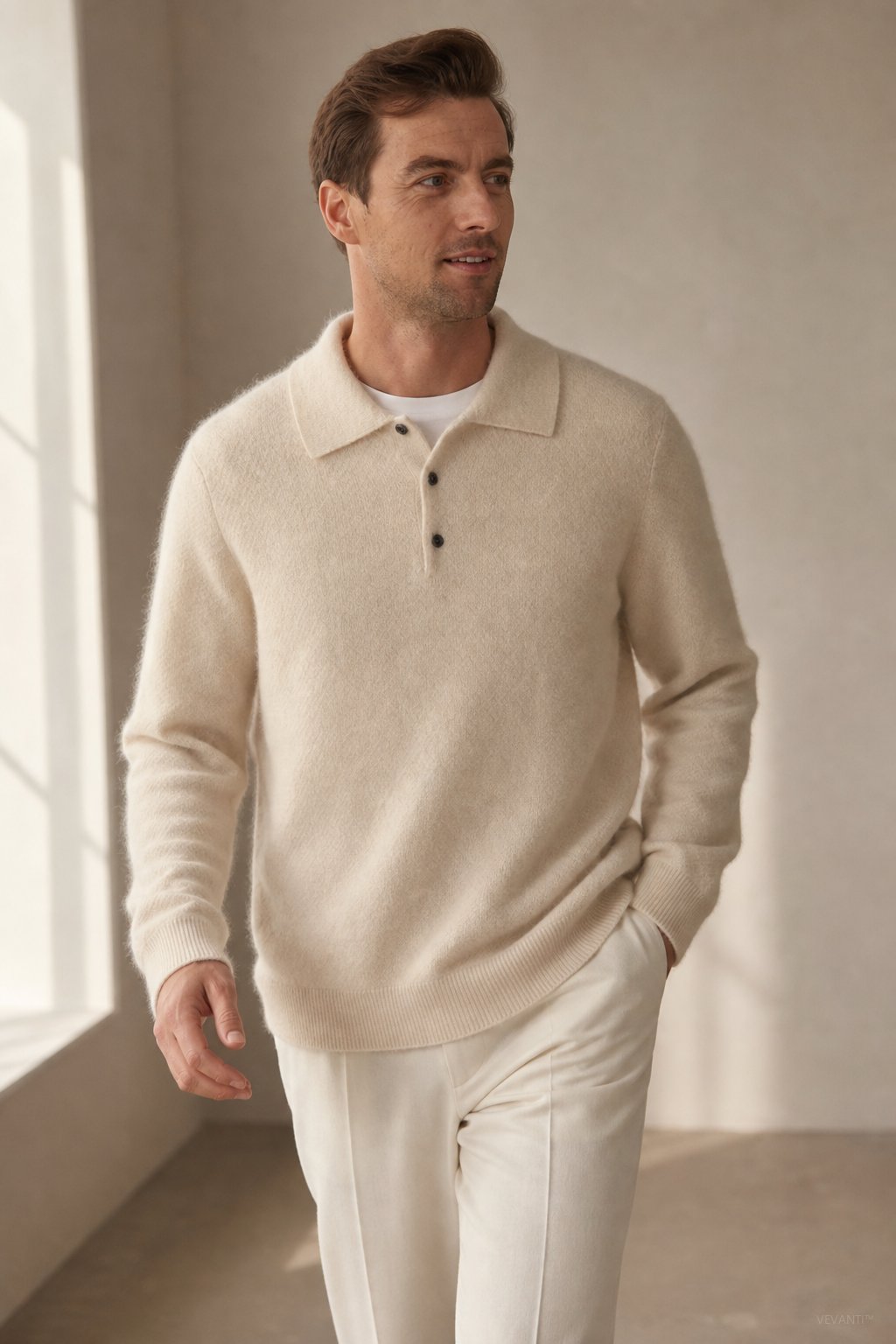 Sorrento Wool Polo Sweater — Beige, banana_republic product shot