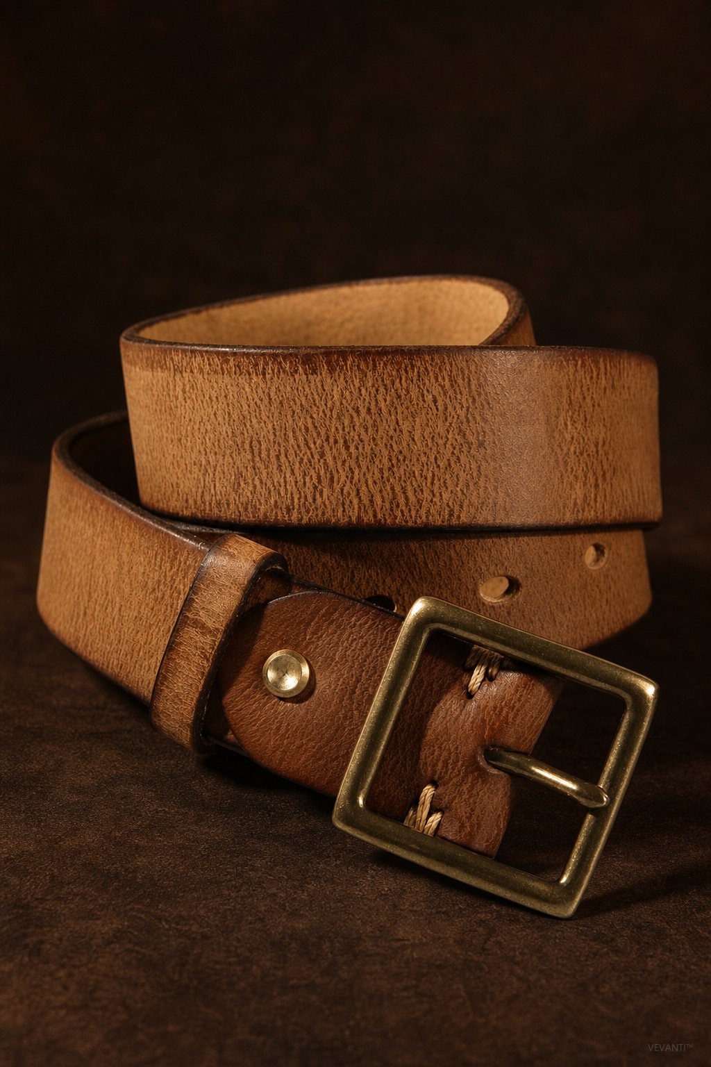 Vintage Cowhide Belt — Tan, br_espresso product shot