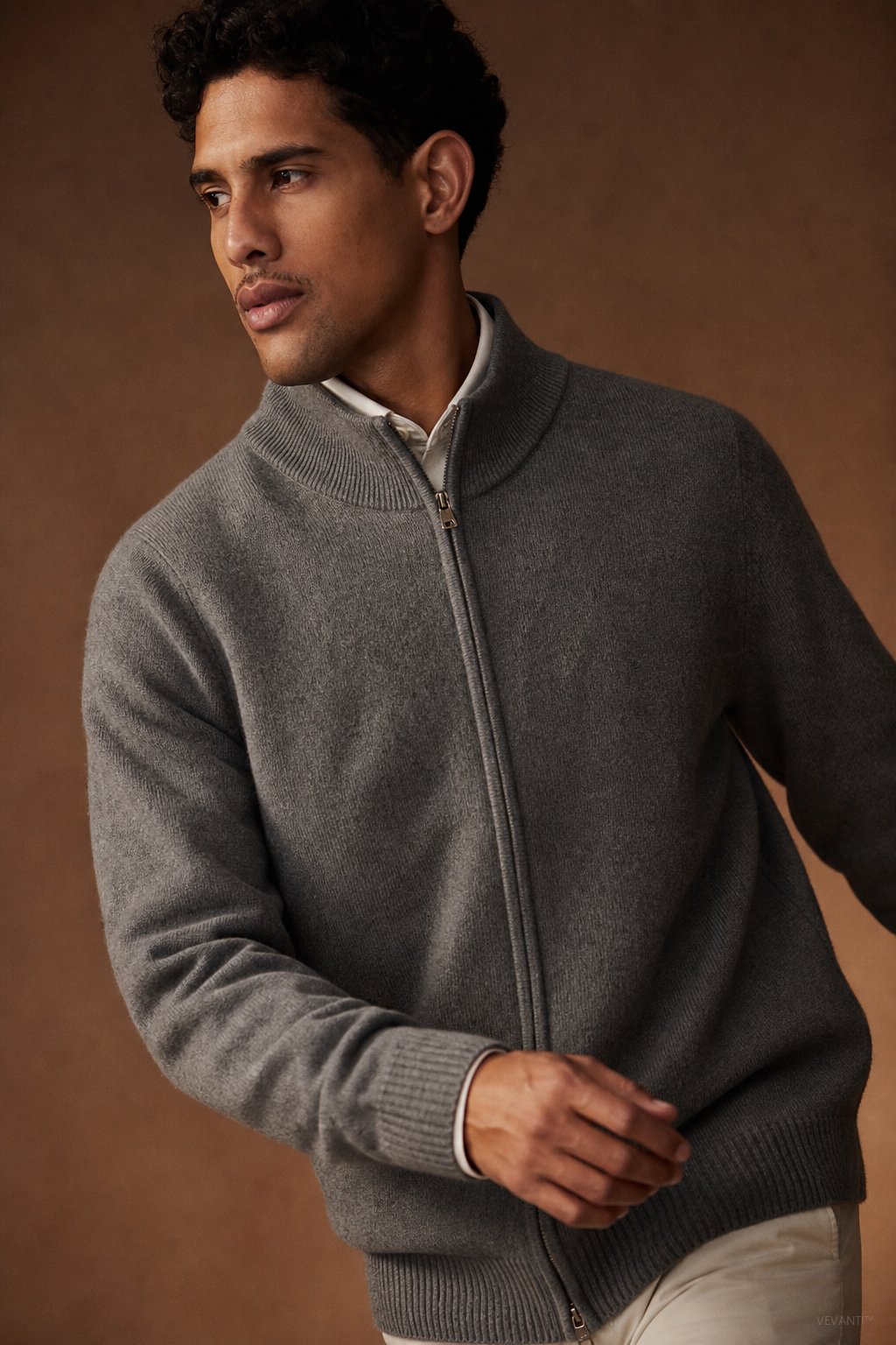Warwick Zip Cardigan — Grey, br_espresso product shot