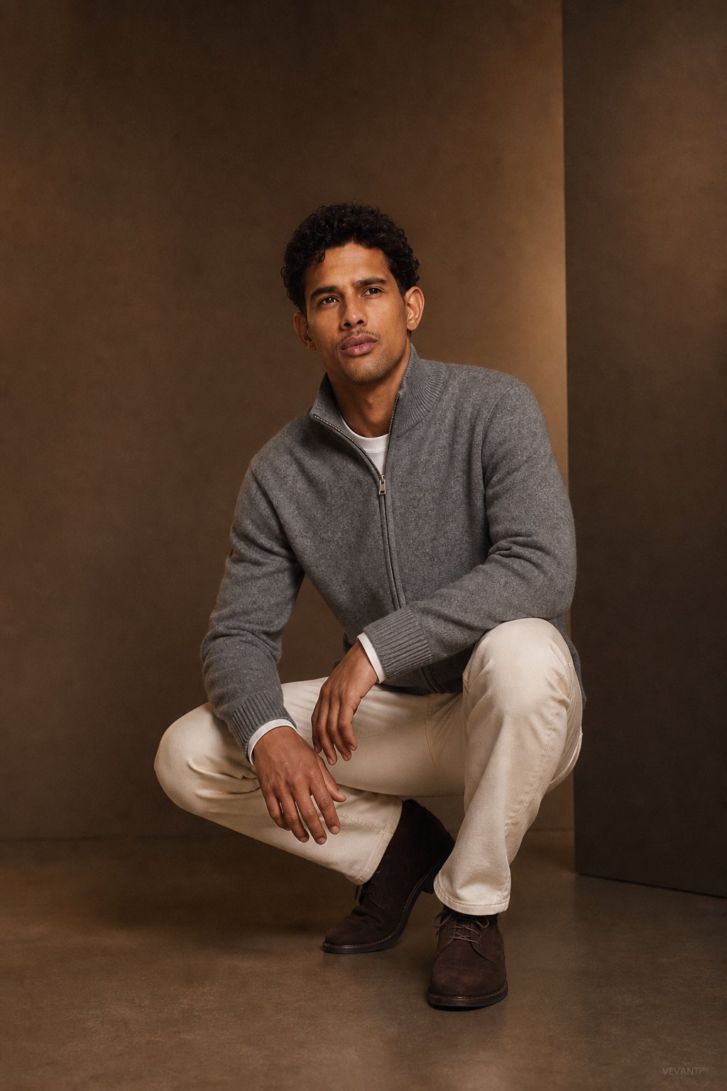 Warwick Zip Cardigan — Grey, br_espresso product shot