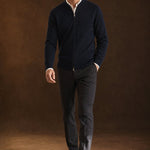 Warwick Zip Cardigan — Navy, br_espresso product shot
