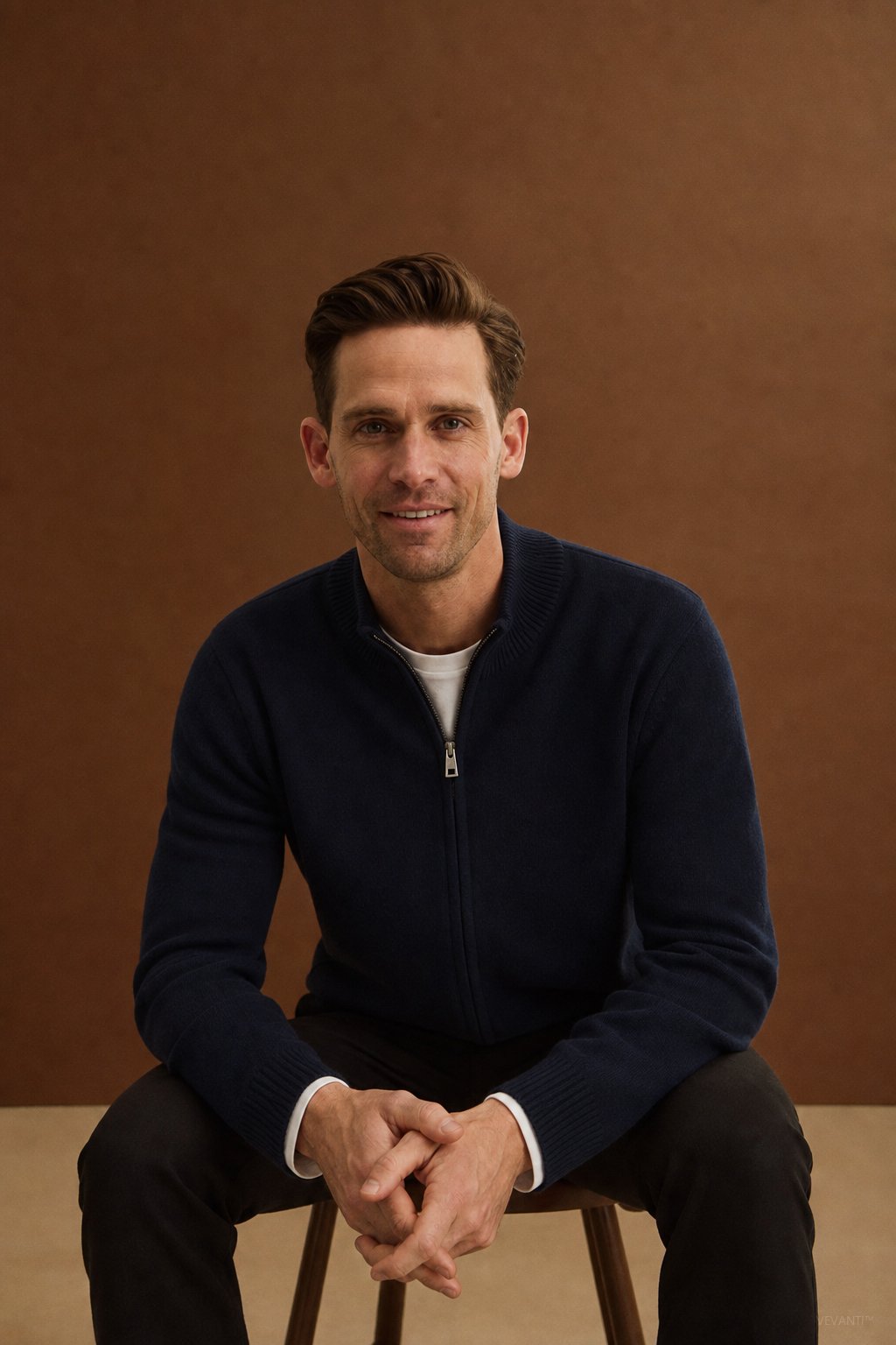 Warwick Zip Cardigan — Navy, br_espresso product shot