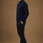 Warwick Zip Cardigan — Navy, br_espresso product shot