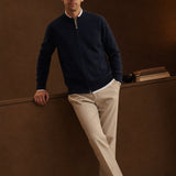 Warwick Zip Cardigan — Navy, br_espresso product shot