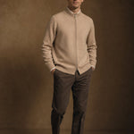 Warwick Zip Cardigan — Camel, br_espresso product shot