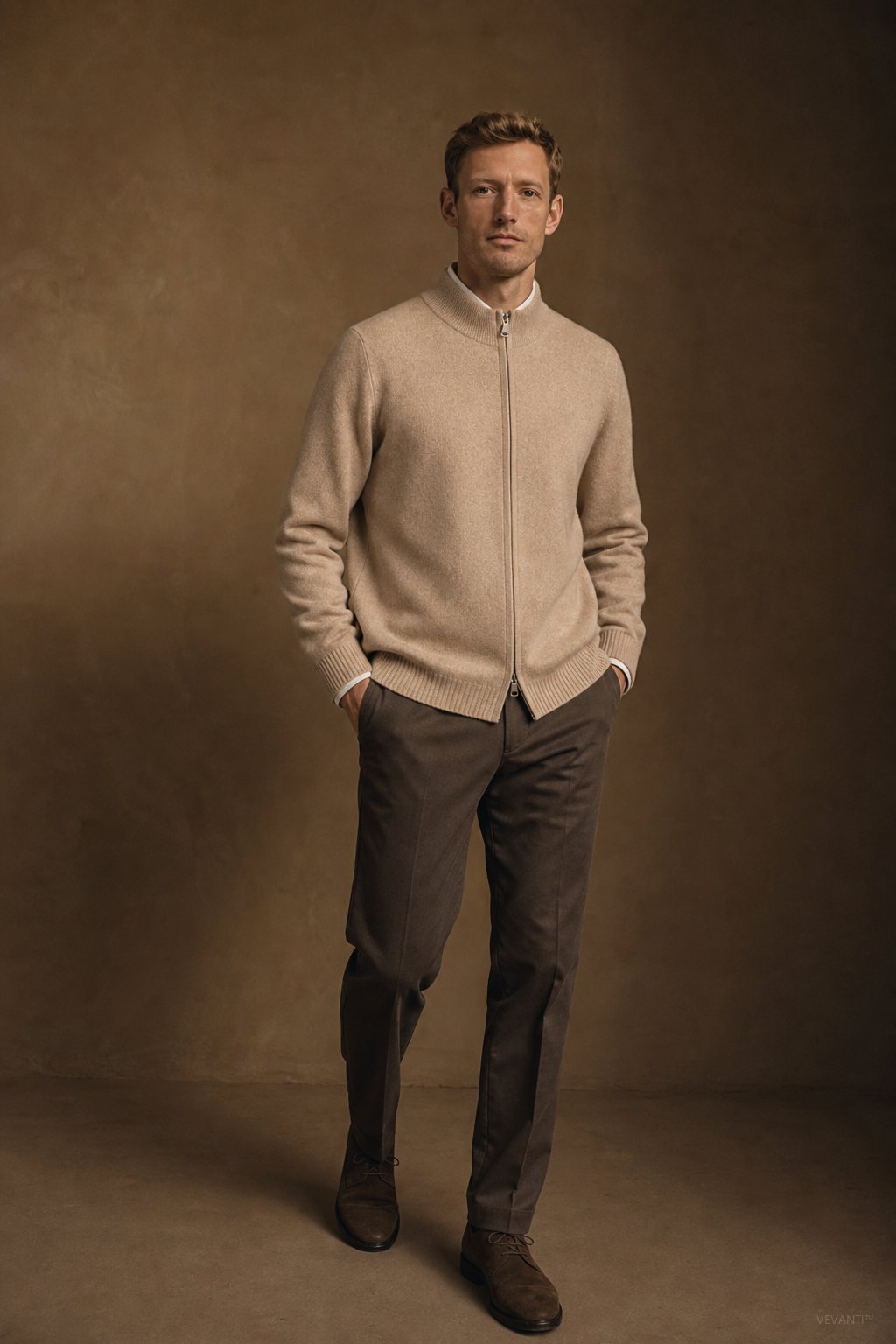 Warwick Zip Cardigan — Camel, br_espresso product shot