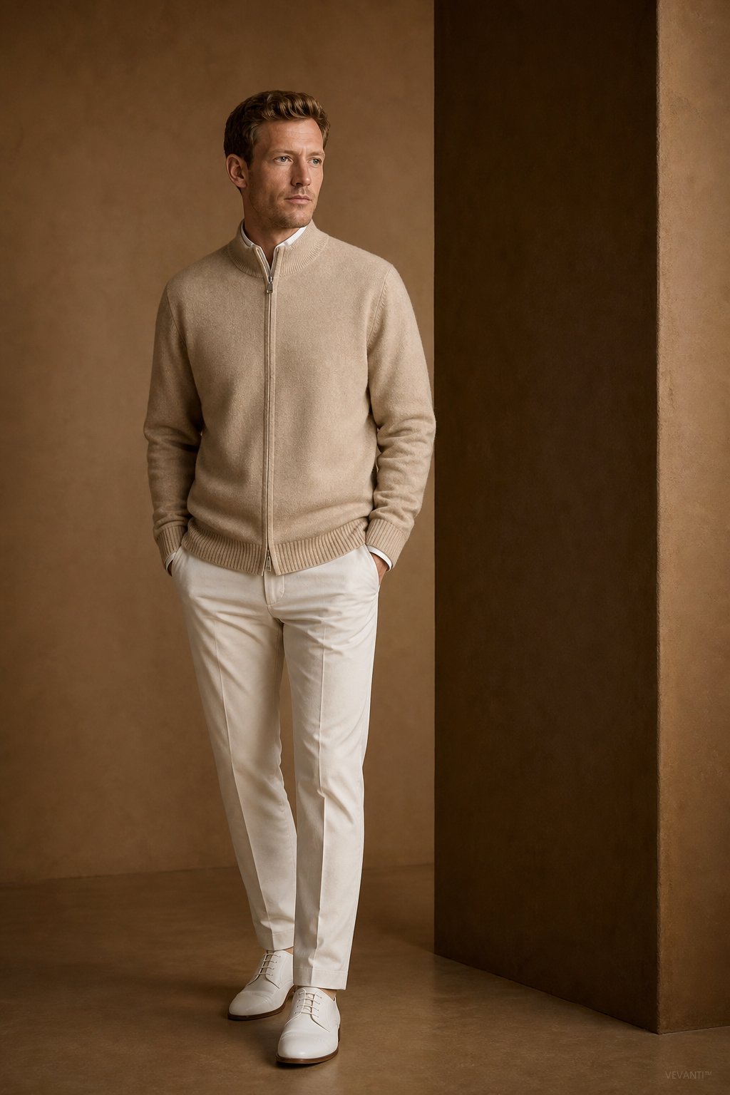 Warwick Zip Cardigan — Camel, br_espresso product shot