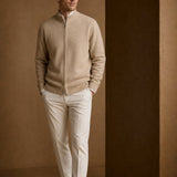 Warwick Zip Cardigan — Camel, br_espresso product shot