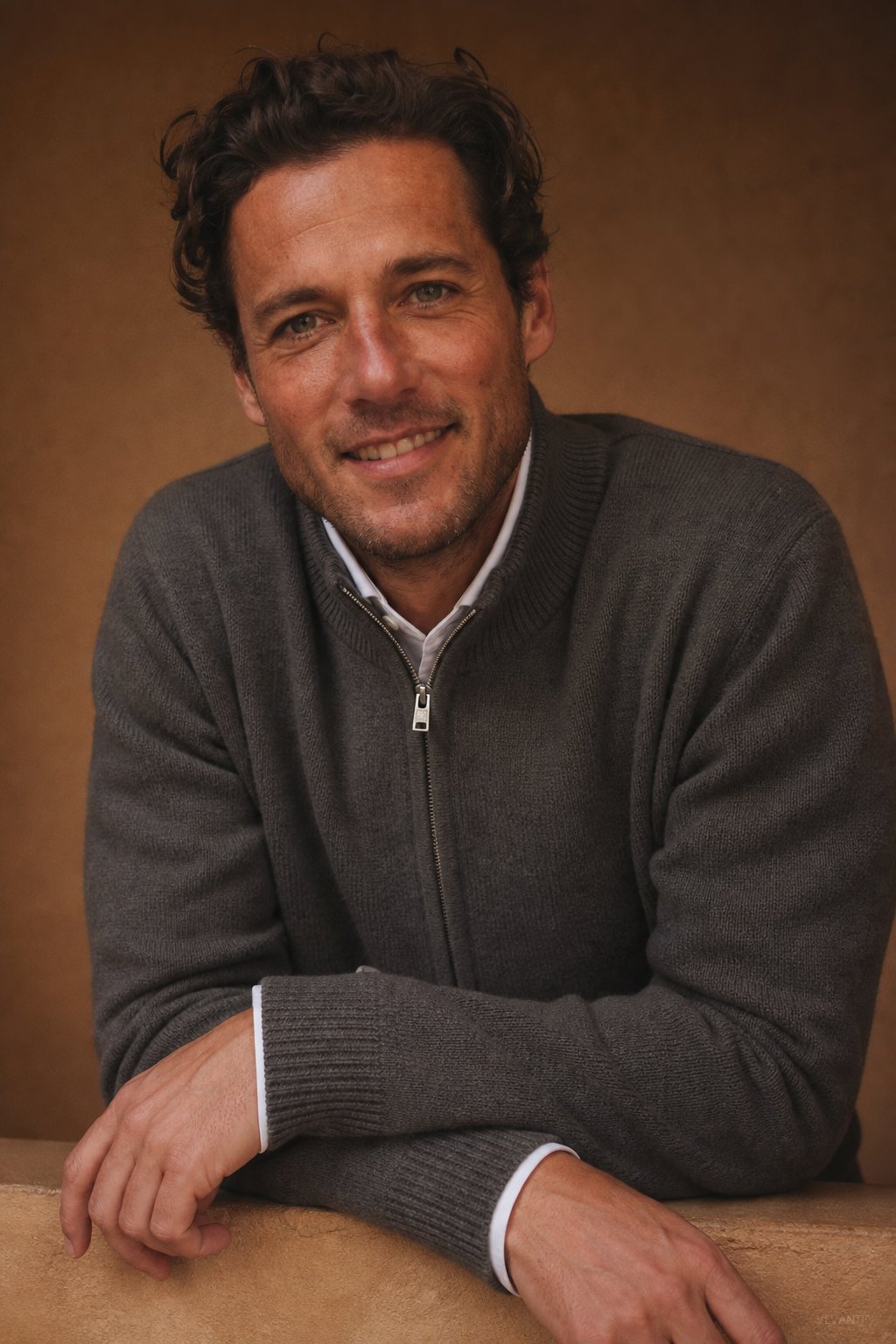 Warwick Zip Cardigan — Charcoal, br_espresso product shot