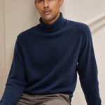 Wellington 100% Cashmere Turtleneck Sweater — Navy, studio product shot