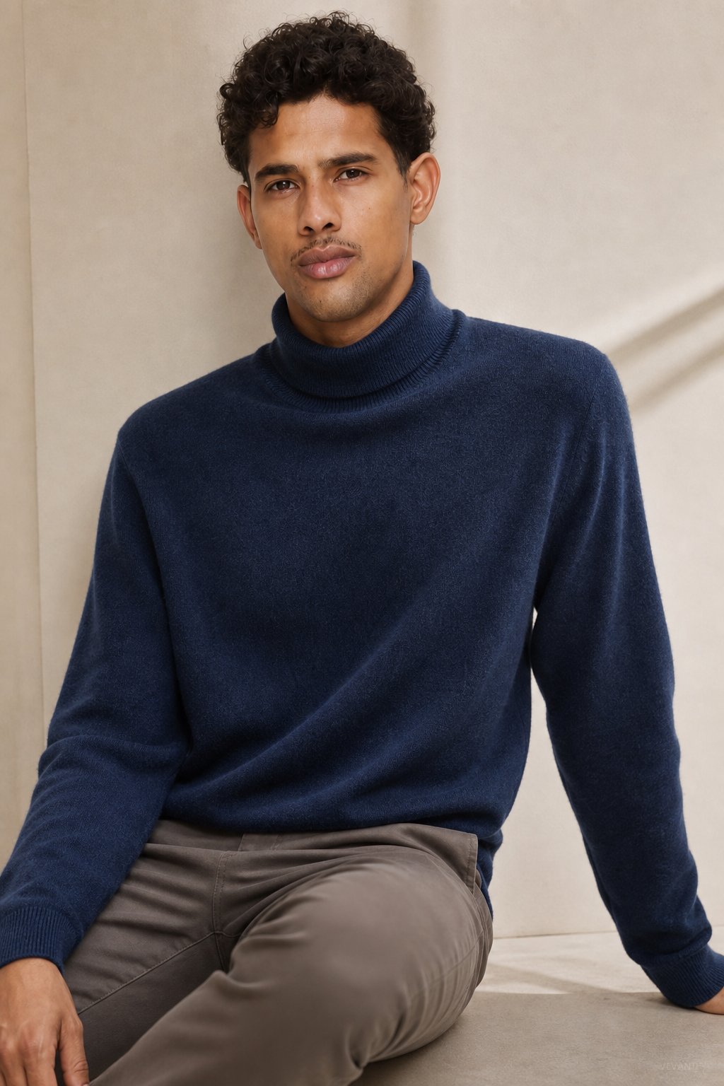 Wellington 100% Cashmere Turtleneck Sweater — Navy, studio product shot