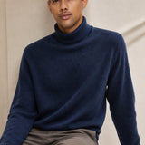 Wellington 100% Cashmere Turtleneck Sweater — Navy, studio product shot