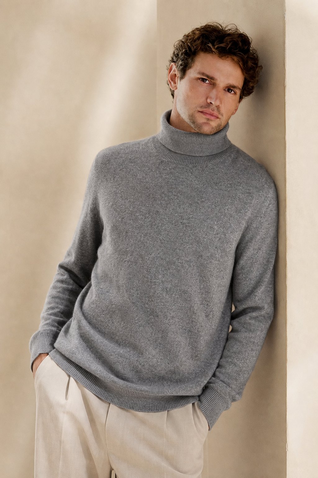 Wellington 100% Cashmere Turtleneck Sweater — Gray, studio product shot