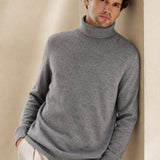 Wellington 100% Cashmere Turtleneck Sweater — Gray, studio product shot
