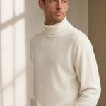 Wellington 100% Cashmere Turtleneck Sweater — White, studio product shot
